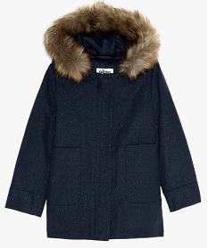 GEMO Manteau fille pailleté à doublure et capuche chaudes Bleu