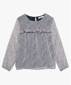 GEMO Blouse fille en voile fleuri et volant Bleu