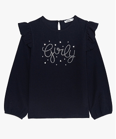 GEMO Blouse fille en crêpe à manches longues avec strass et volant Bleu