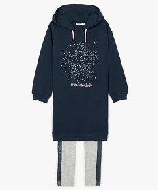 GEMO Ensemble fille 2 pièces : robe sweat + legging à paillettes Bleu