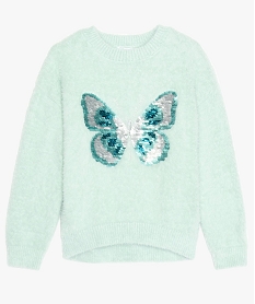 GEMO Pull fille en maille duveteuse et sequins réversibles motif papillon Vert