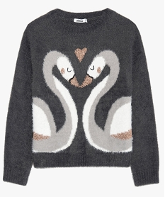 GEMO Pull fille en matière duveteuse avec motif pailleté Gris