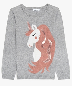 GEMO Pull fille à motif animal XXL pailleté tête de licorne à sequins réversibles Gris