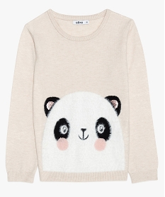 GEMO Pull fille à motif animal XXL pailleté tête de panda avec sequins Beige