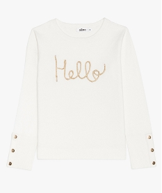 GEMO Pull fille avec broderie dorée et poignets boutonnés Beige