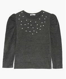 GEMO Pull fille à manches ballon et motif étoiles argentées Gris