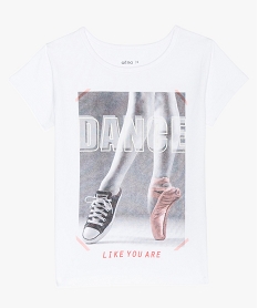 tee-shirt fille en coton stretch imprime danse blancB173401_1