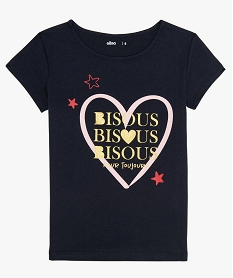 GEMO Tee-shirt fille à manches courtes inscription et paillettes noir chine