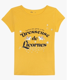 GEMO Tee-shirt fille à manches courtes et imprimé licornes à paillettes jaune standard