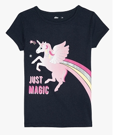 GEMO Tee-shirt fille à manches courtes imprimé fantaisie noir chine