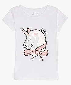 GEMO Tee-shirt fille à manches courtes imprimé fantaisie blanc vif