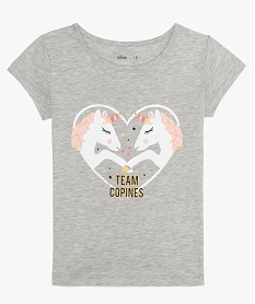 GEMO Tee-shirt fille à manches courtes imprimé fantaisie gris standard