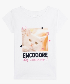 GEMO Tee-shirt fille à manches courtes imprimé fantaisie blanc standard