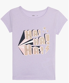 GEMO Tee-shirt fille à manches courtes imprimé fantaisie Violet