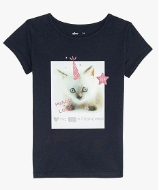 GEMO Tee-shirt fille ajusté à manches courtes et imprimé pailleté noir chine