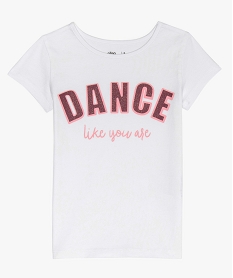 GEMO Tee-shirt fille ajusté à manches courtes et imprimé pailleté blanc standard