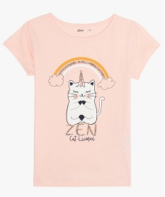 GEMO Tee-shirt fille ajusté à manches courtes et imprimé pailleté rose standard