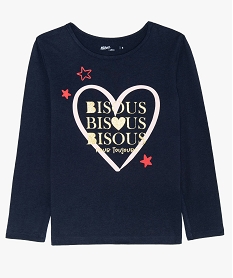GEMO Tee-shirt fille à manches longues avec inscription et paillettes noir chine