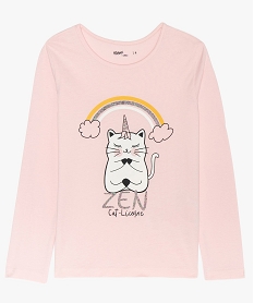 GEMO Tee-shirt fille à manches longues avec inscription et paillettes rose standard