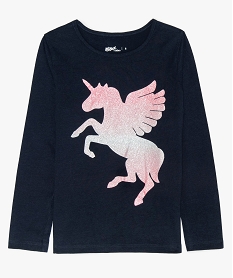 GEMO Tee-shirt fille à manches longues avec motif licorne en coton bio blanc standard