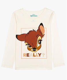 GEMO Tee-shirt fille à manches longues imprimé - Disney Animals Bamby blanc chine