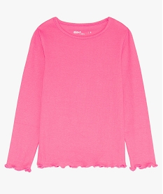 GEMO Tee-shirt fille côtelé à manches longues en coton biologique rose standard