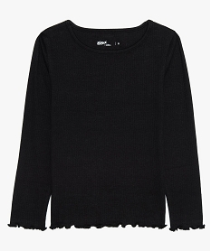 GEMO Tee-shirt fille côtelé à manches longues en coton biologique kaki vif