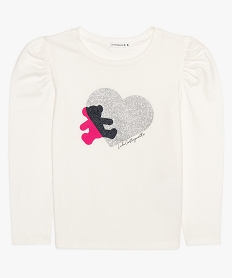 GEMO Tee-shirt fille manches longues ballon - Lulu Castagnette blanc chine
