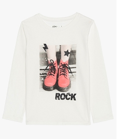 GEMO Tee-shirt fille à manches longues imprimé pailleté jaune chine