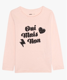 GEMO Tee-shirt fille à manches longues avec message en sequins rose standard