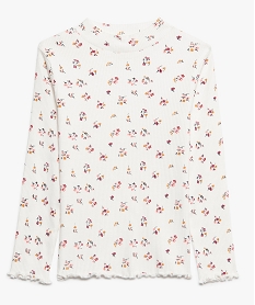 GEMO Tee-shirt fille à col montant en maille côtelée fleurie Beige
