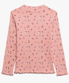 GEMO Tee-shirt fille à col montant en maille côtelée fleurie Rose