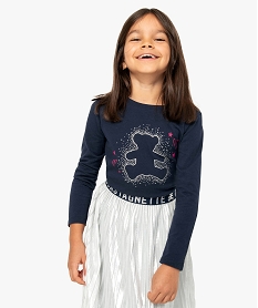 GEMO Tee-shirt fille motif brillant - Lulu Castagnette avec strass noir chine