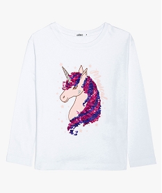 GEMO Tee-shirt fille à manches longues avec licorne en sequins réversibles Blanc