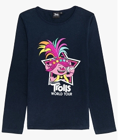 GEMO Tee-shirt fille à manches longues et motif pailleté - Trolls Bleu