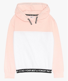 sweat fille bicolore a capuche imprime roseB184401_1