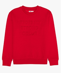 GEMO Sweat fille molletonné avec inscription en relief Rouge