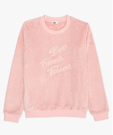 GEMO Sweat fille en maille peluche avec inscription brodée Rose