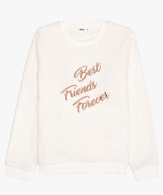 sweat fille en maille peluche avec inscription brodee beige sweatsB185901_1