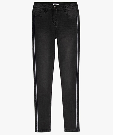 GEMO Jean fille skinny à taille haute et bandes rayées Noir