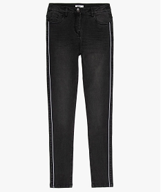 GEMO Jean fille skinny à taille haute et bandes rayées Noir