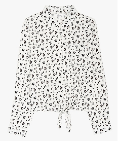 chemise fille a manches longues nouee sur lavant a motif animalier blancB188701_1