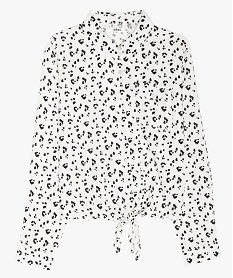 GEMO Chemise fille à manches longues nouée sur lavant à motif animalier Blanc