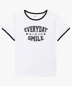 GEMO Tee-shirt fille à manches courtes avec inscription sur lavant blanc standard
