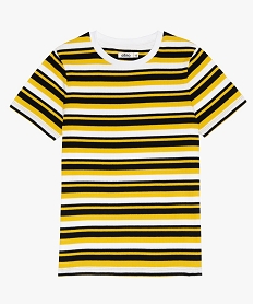 GEMO Tee-shirt fille à manches courtes en maille côtelée avec motif rayé kaki chine