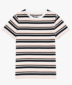 GEMO Tee-shirt fille à manches courtes en maille côtelée avec motif rayé Multicolore