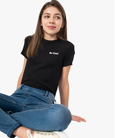 GEMO Tee-shirt fille à manches courtes en maille côtelée avec motif brodés sur la poitrine 2622