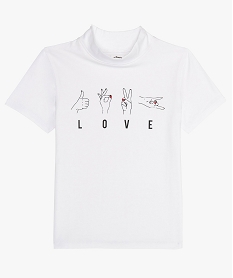 GEMO Tee-shirt fille à manches courtes et col montant blanc standard