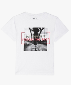 GEMO Tee-shirt fille à manches courtes et motifs sur lavant détails fluo blanc standard