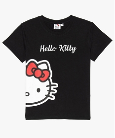 GEMO Tee-shirt fille à manches courtes et coupe large - Hello Kitty à imprimé XXL multicolore noir chine
